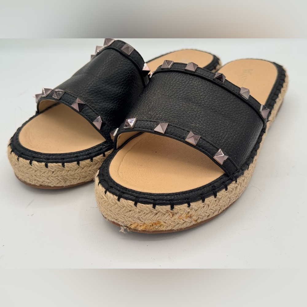 Moto style Wanted Black Studded Espadrille I Slides Size 8